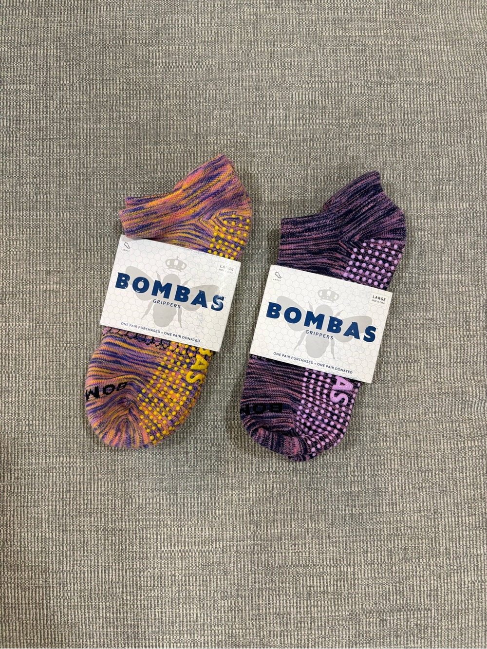 Bombas women ankle gripper socks size L 2 pack set purple and pink